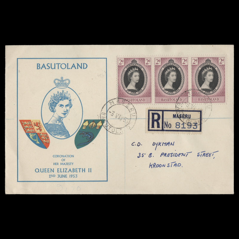 Basutoland 1953 (FDC) 2d Coronation strip, MASERU