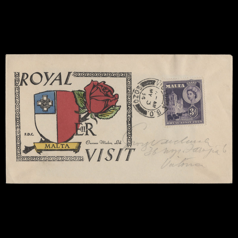 Malta 1954 Royal Visit first day cover, VICTORIA