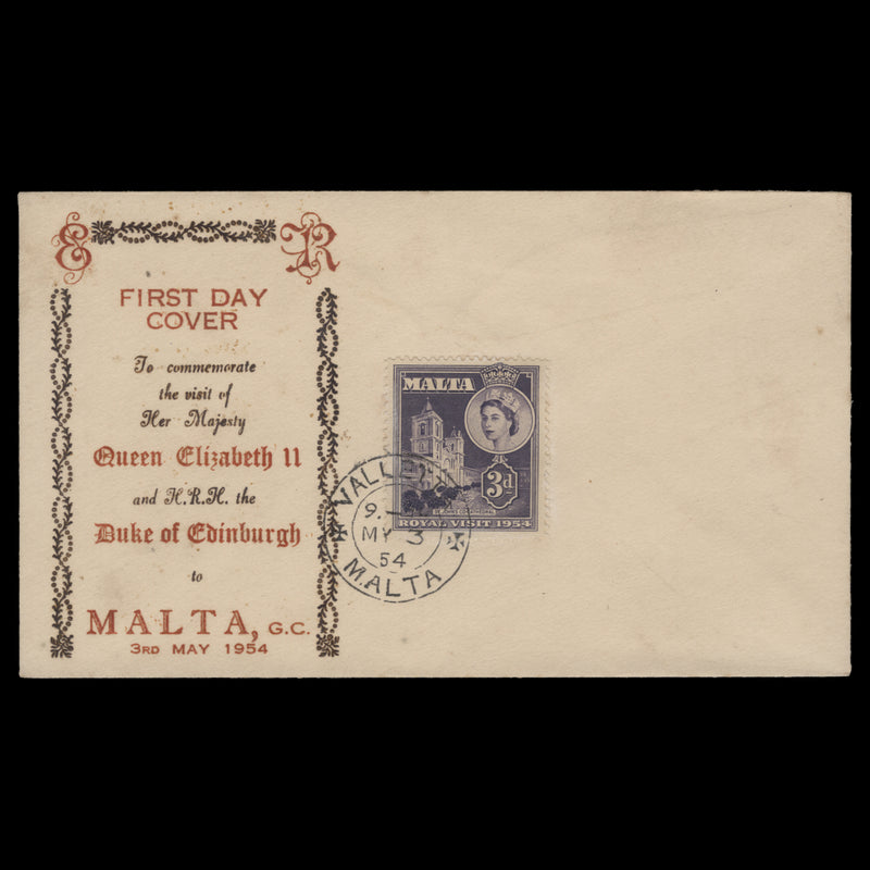 Malta 1954 Royal Visit first day cover, VALLETTA