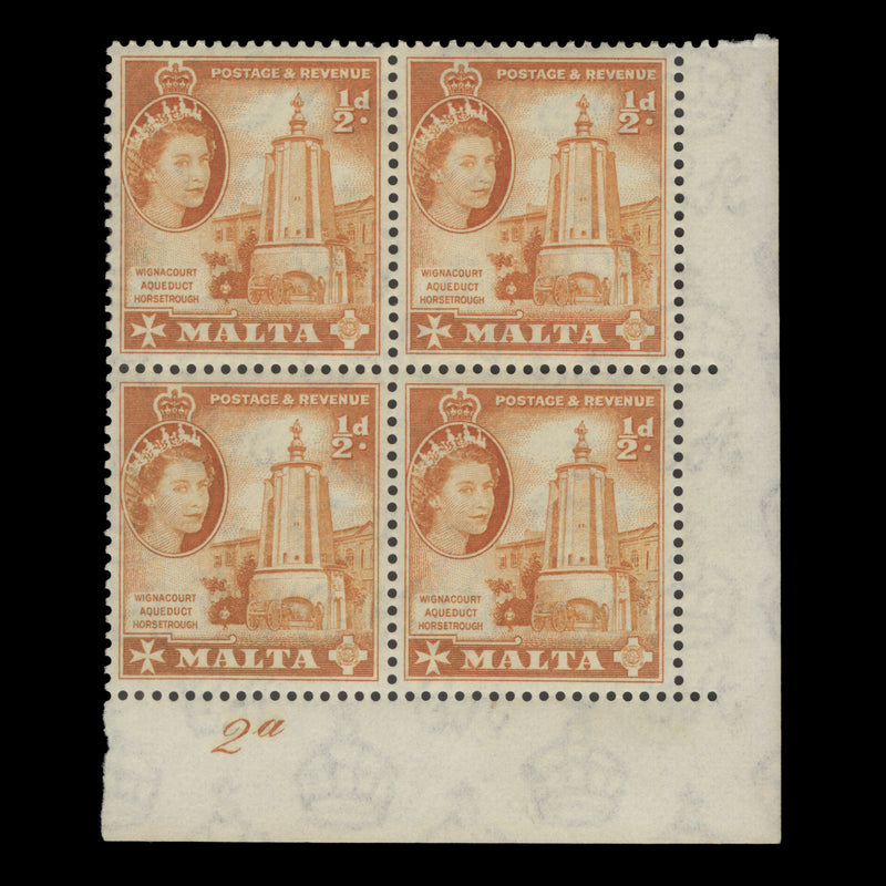 Malta 1956 (MNH) ½d Wignacourt Aqueduct plate 2a block