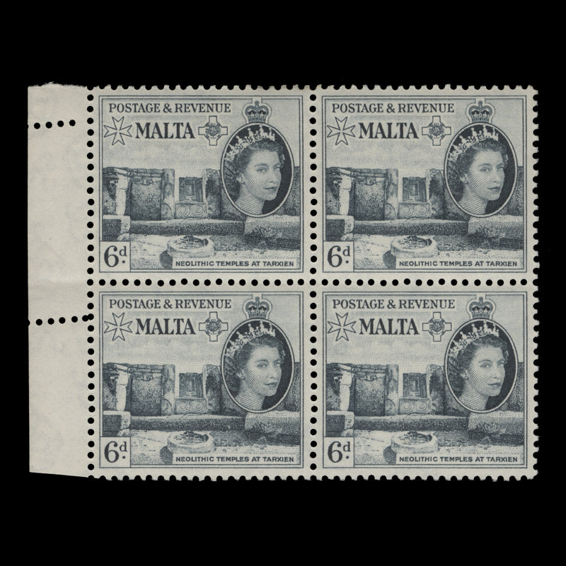 Malta 1956 (Variety) 6d Neolithic Temples misperf block