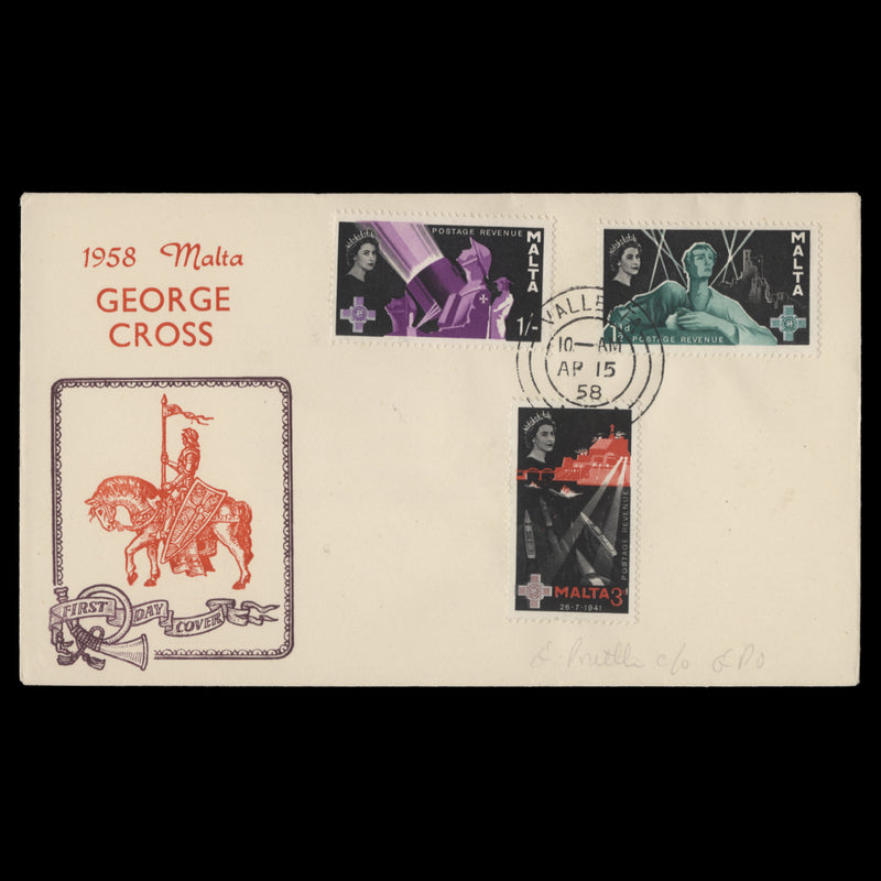 Malta 1958 George Cross Commemoration first day cover, VALLETTA