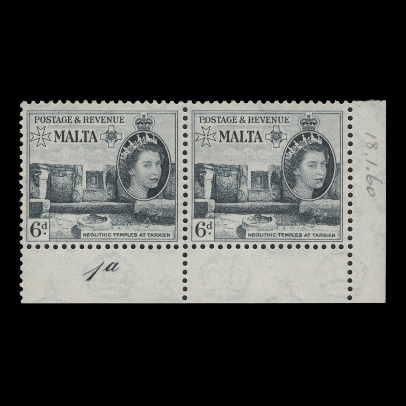 Malta 1960 (MNH) 6d Neolithic Temples plate 1a pair
