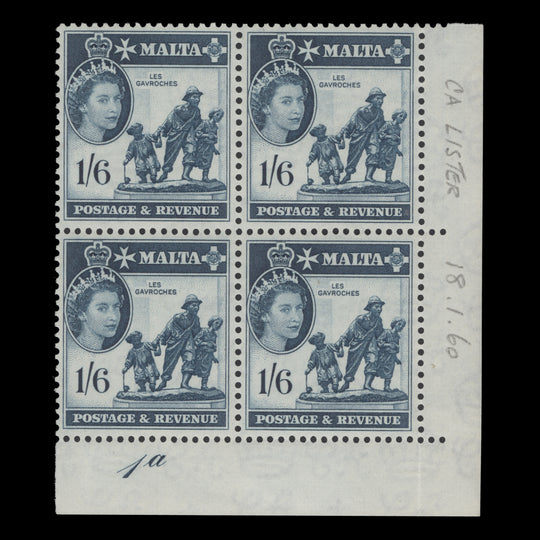Malta 1960 (MNH) 1s6d Les Gavroches plate 1a block