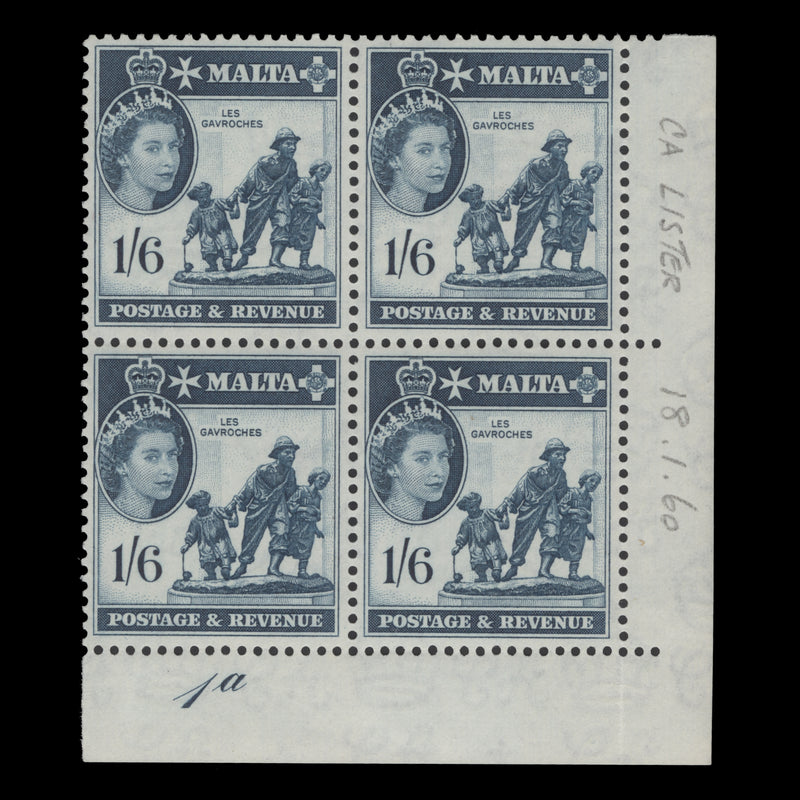 Malta 1960 (MNH) 1s6d Les Gavroches plate 1a block