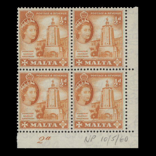 Malta 1960 (MNH) ½d Wignacourt Aqueduct plate 2a block
