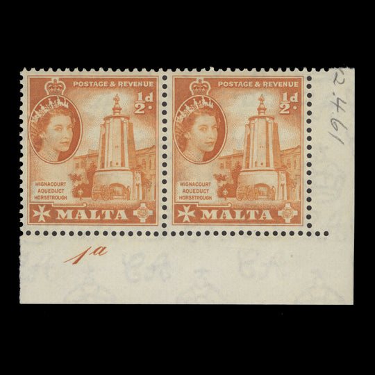 Malta 1961 (MNH) ½d Wignacourt Aqueduct plate 1a pair