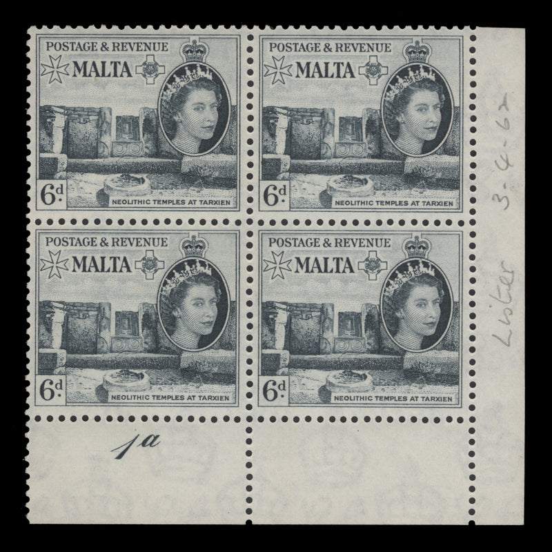 Malta 1962 (MNH) 6d Neolithic Temples plate 1a block