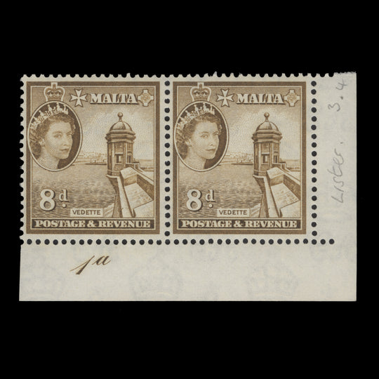 Malta 1962 (MNH) 8d Vedette plate 1a pair