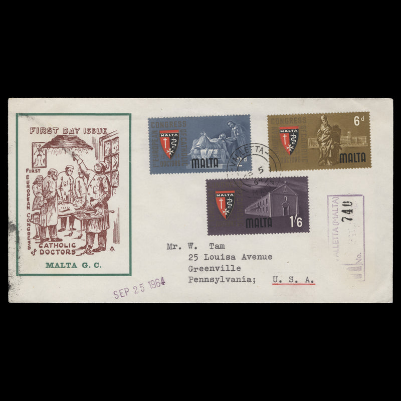 Malta 1964 Catholic Doctors' Congress first day cover, VALLETTA