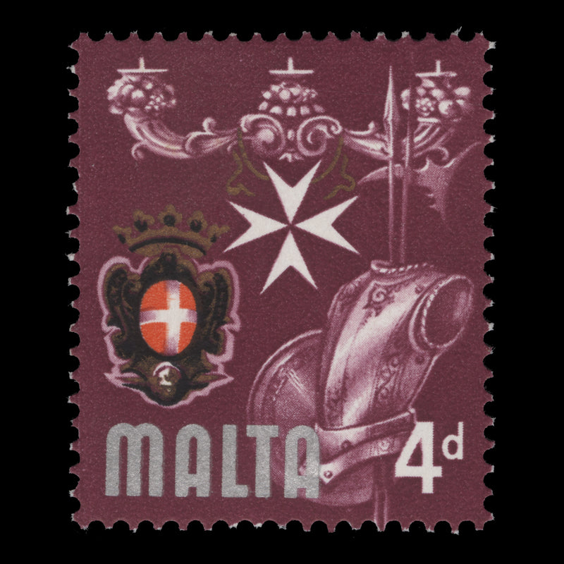 Malta 1965 (Error) 4d Knights of Malta missing silver inscription