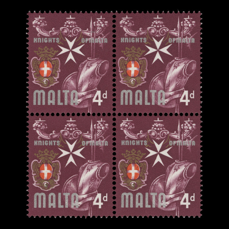 Malta 1965 (Error) 4d Knights of Malta block missing black
