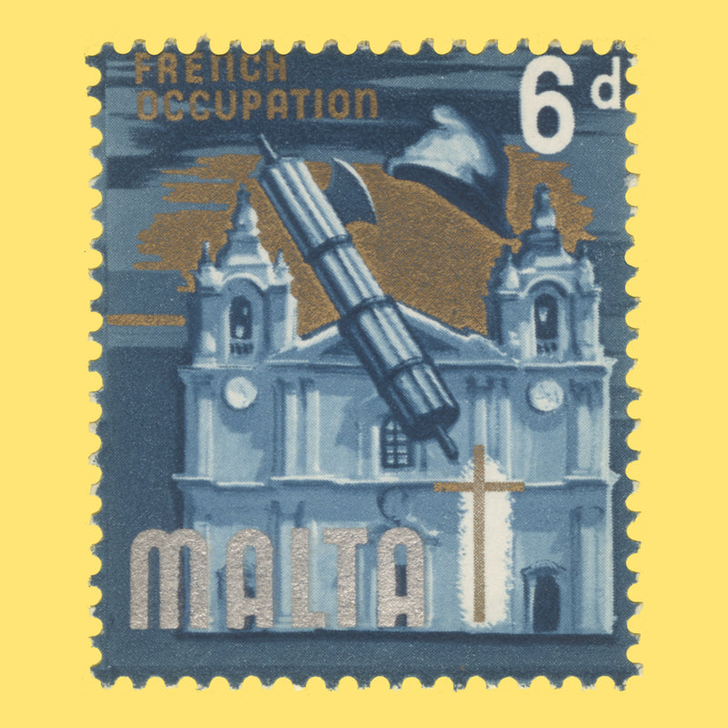 Malta 1965 (Error) 6d French Occupation missing black