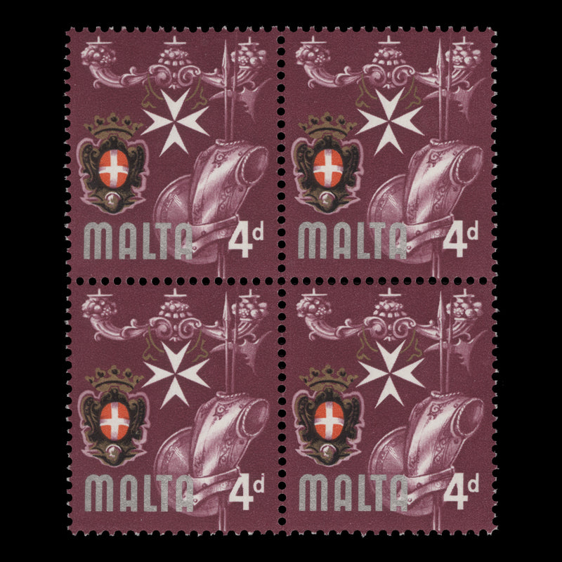 Malta 1965 (Error) 4d Knights of Malta block missing silver inscription