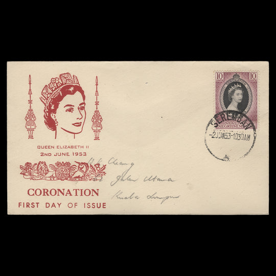 Negri Sembilan 1953 (FDC) 10c Coronation, SEREMBAN