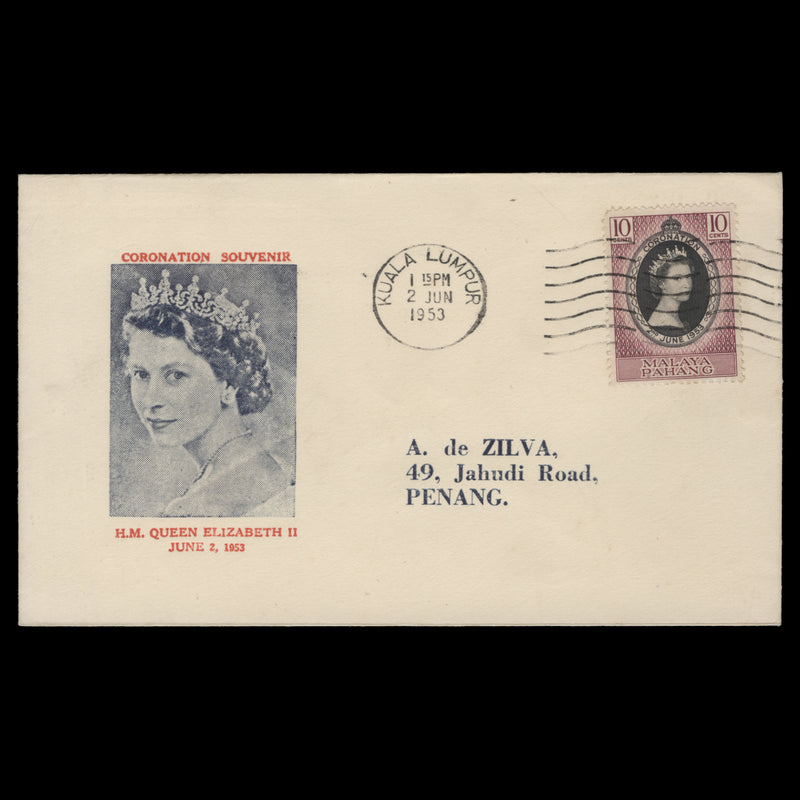 Pahang 1953 (FDC) 10c Coronation, KUALA LUMPUR