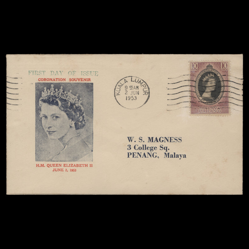 Pahang 1953 (FDC) 10c Coronation, KUALA LUMPUR