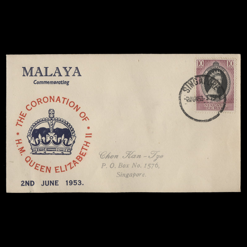 Perak 1953 (FDC) 10c Coronation, SINGAPORE