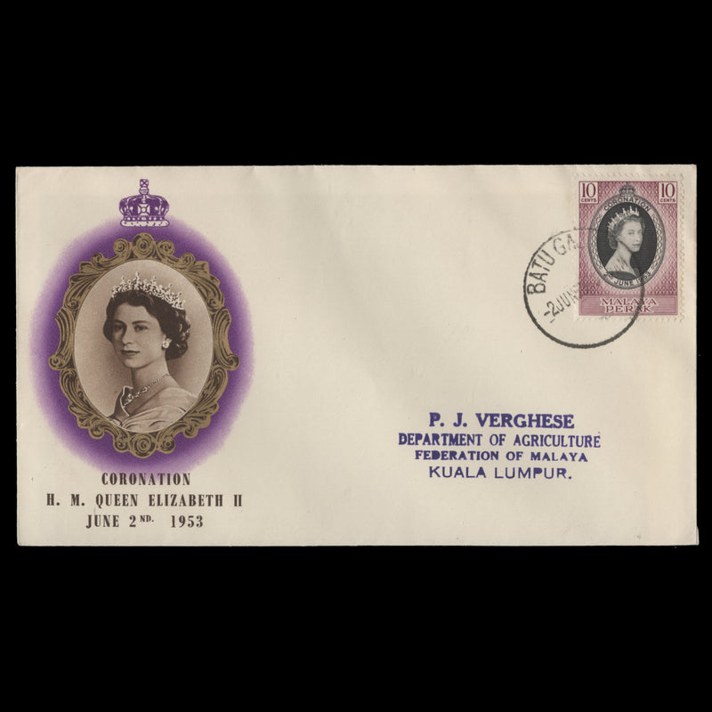 Perak 1953 (FDC) 10c Coronation, BATU GAJAH