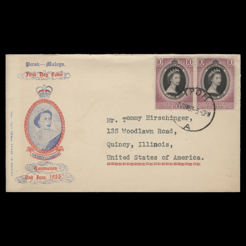 Perak 1953 (FDC) 10c Coronation pair, IPOH