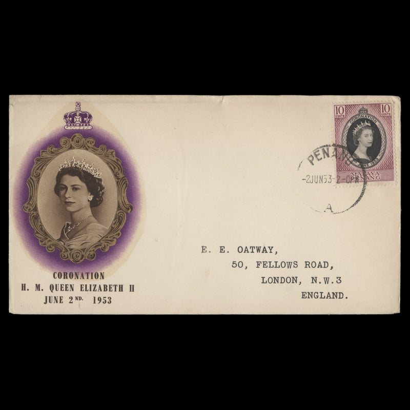 Penang 1953 (FDC) 10c Coronation, PENANG A