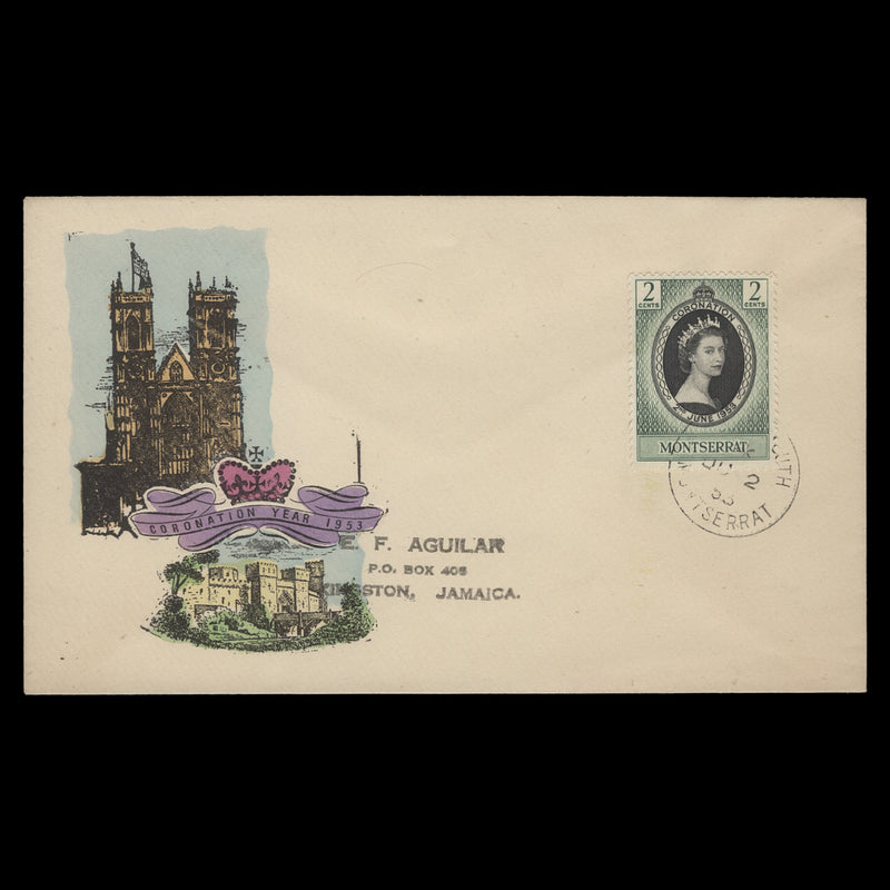 Montserrat 1953 (FDC) 2c Coronation, PLYMOUTH