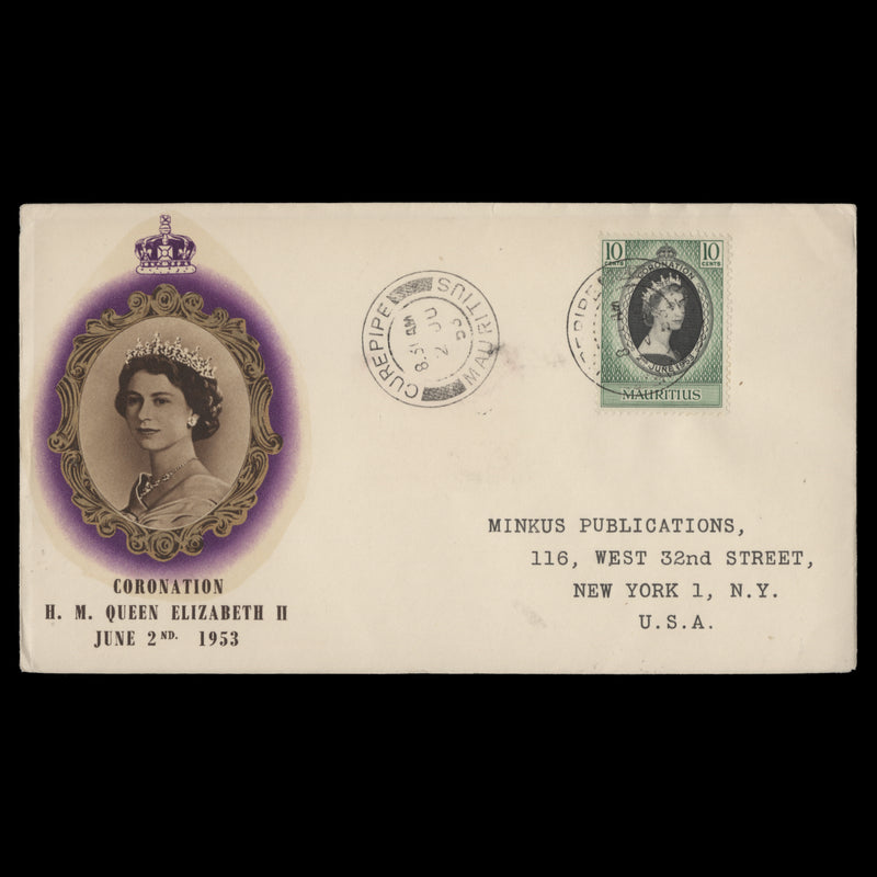 Mauritius 1953 (FDC) 10c Coronation, CUREPIPE