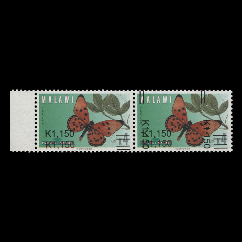 Malawi 2018 (Variety) K1150/K4 Acrea Acrita pair with double and quadruple surcharge respectively