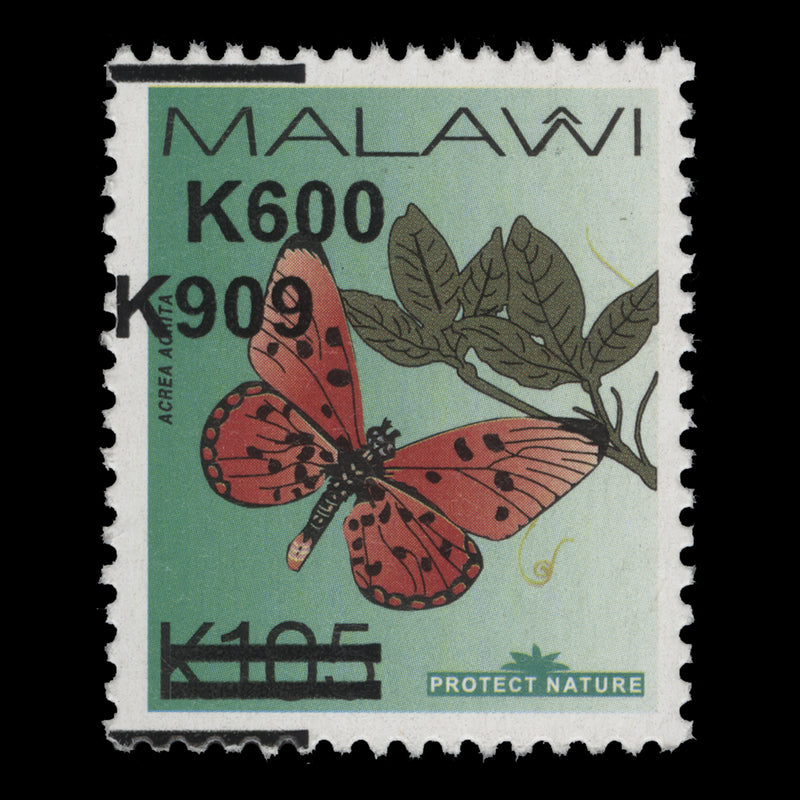 Malawi 2022 (Variety) K105 Acraea Acrita with double incorrect surcharge