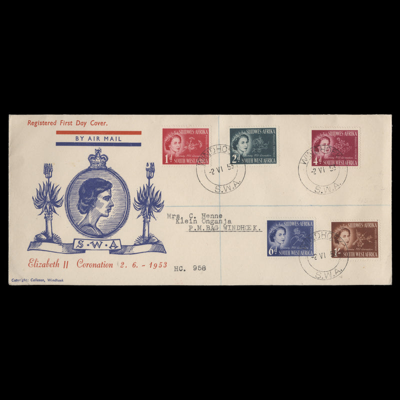 South West Africa 1953 (FDC) Coronation, WINDHOEK