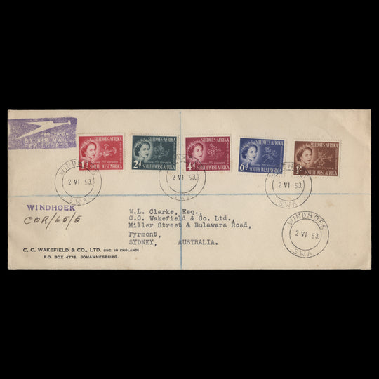 South West Africa 1953 Coronation first day cover, WINDHOEK