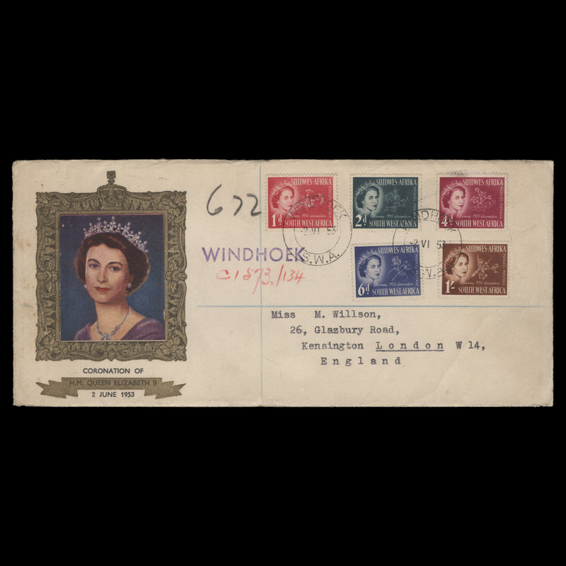 South West Africa 1953 (FDC) Coronation, WINDHOEK