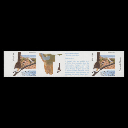 Namibia 2012 (Variety) $100 Bare-Cheeked Babbler imperf gutter pair