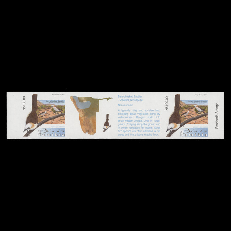 Namibia 2012 (MNH) $100 Bare-Cheeked Babbler imperf gutter strip