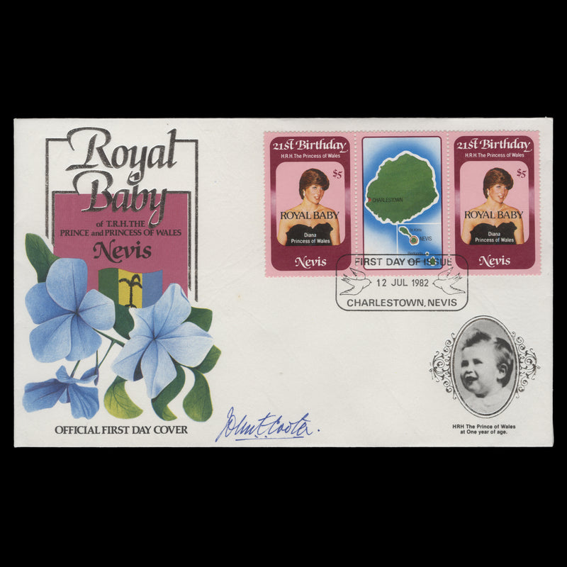 Nevis 1982 Birth of Prince William first day cover signed by John Cooter