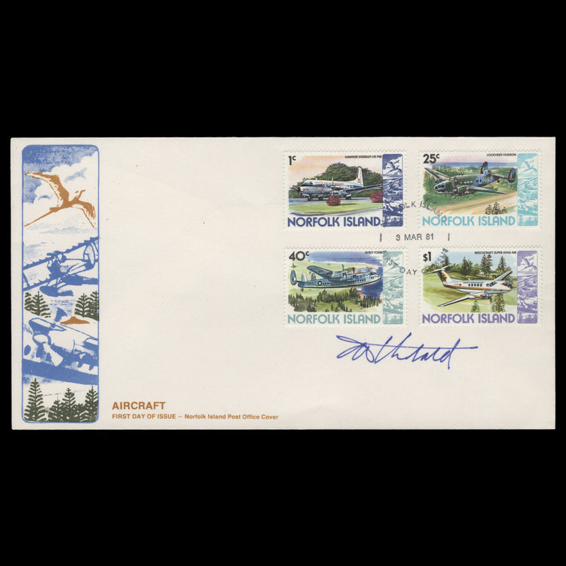 Norfolk Island 1981 Aircraft Definitives first day cover signed by designer