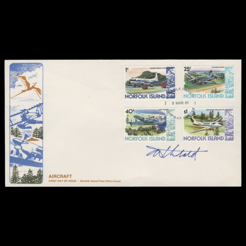 Norfolk Island 1981 Aircraft Definitives first day cover signed by designer