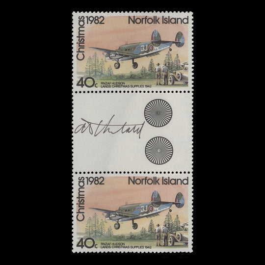Norfolk Island 1982 Christmas gutter pair signed by Tony Theobald