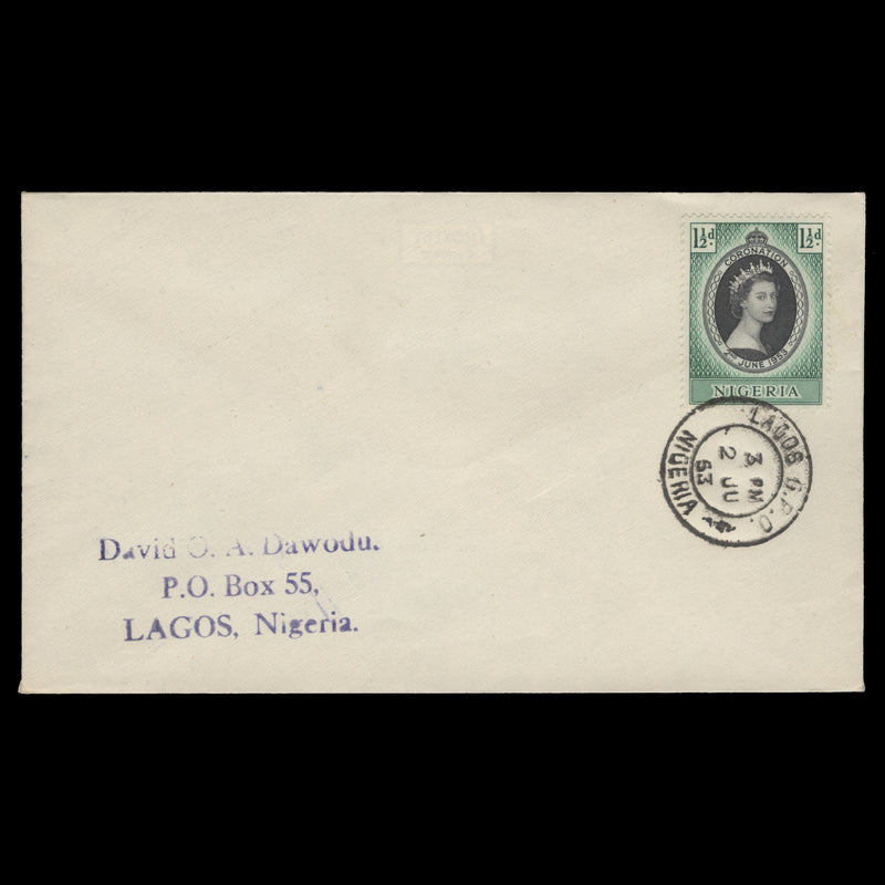 Nigeria 1953 (FDC) 1½d Coronation, LAGOS