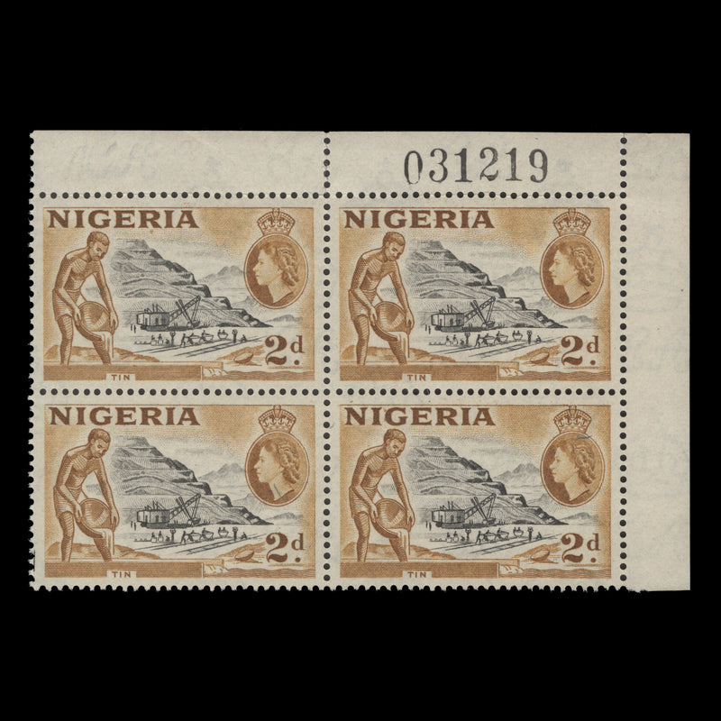 Nigeria 1953 (MNH) 2d Tin sheet number block