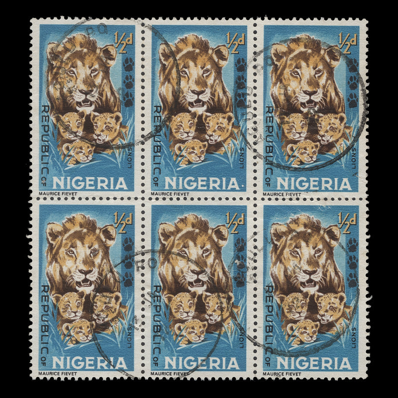 Nigeria 1965 (Used) ½d Lion and Cubs block