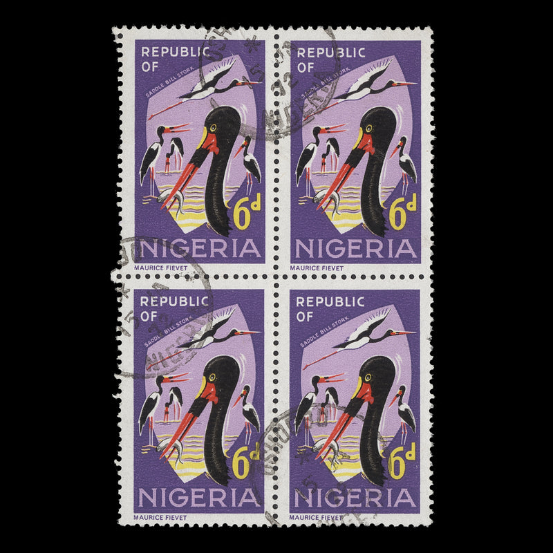 Nigeria 1966 (Used) 6d Saddle-Bill Stork block