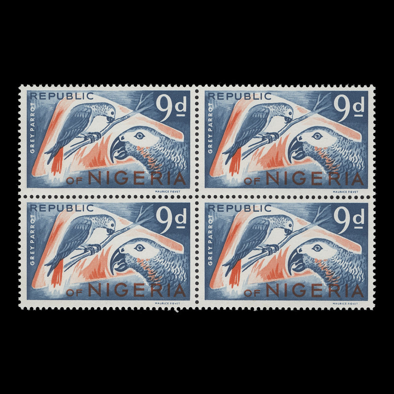 Nigeria 1966 (MNH) 9d Grey Parrots block