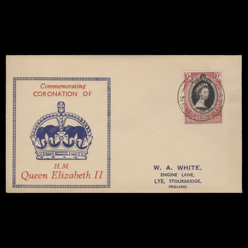 New Hebrides 1953 (FDC) 10c Coronation, VILA