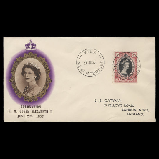 New Hebrides 1953 (FDC) 10c Coronation, VILA