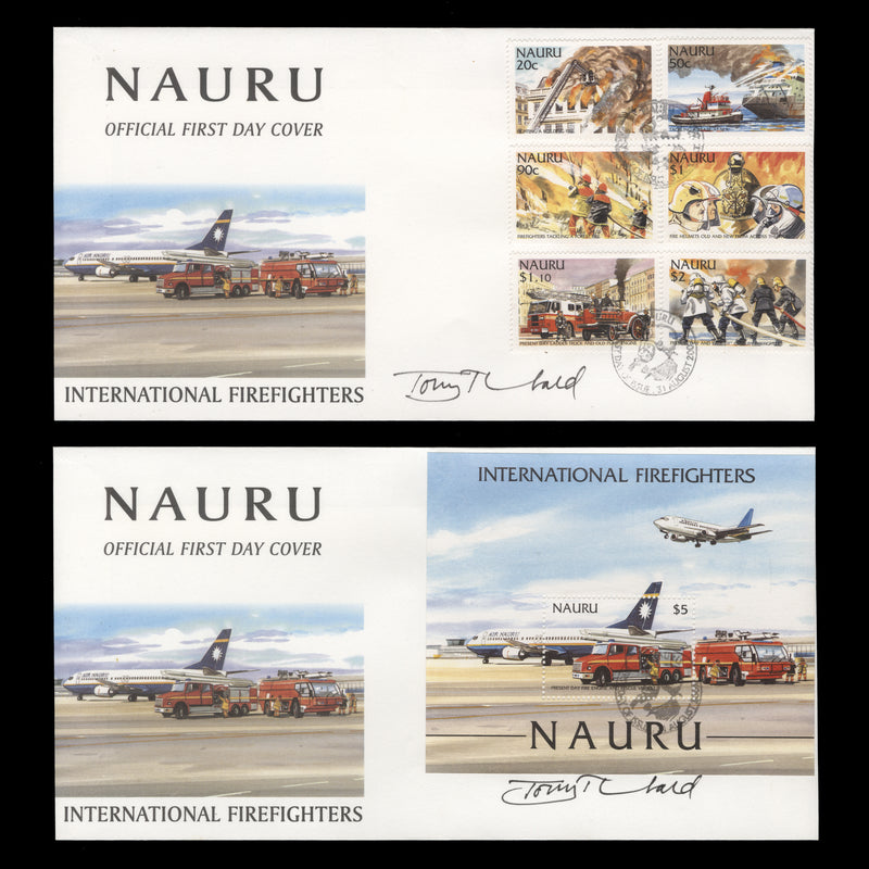 Nauru 2002 International Firefighters first day covers signed by designer