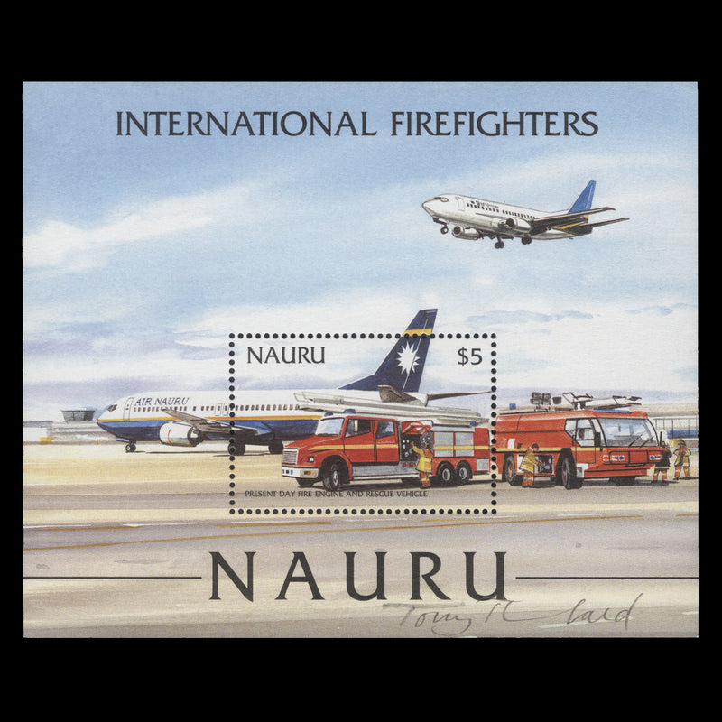 Nauru 2002 (MNH) International Firefighters miniature sheet signed by designer