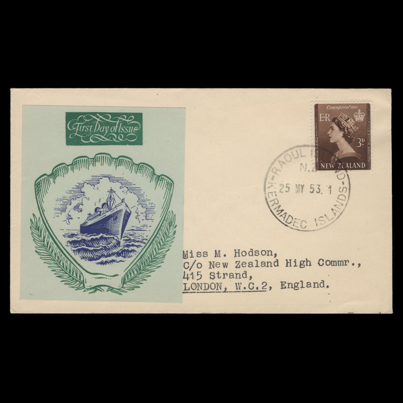 New Zealand 1953 (FDC) 3d Coronation, RAOUL ISLAND