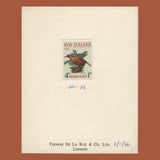 New Zealand 1966 4d+1d Weka essay on De La Rue presentation card