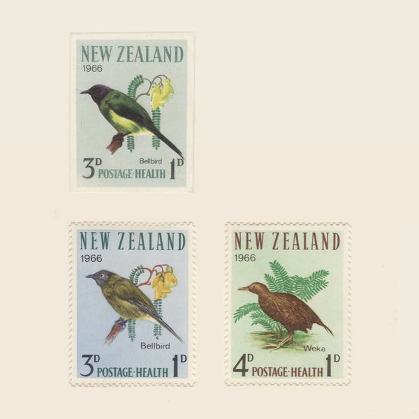 New Zealand 1966 3d+1d Bellbird essay on De La Rue presentation card